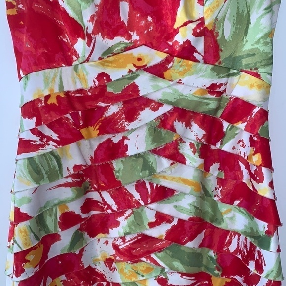 Js  COLLECTION Multicolor Floral V-neck Layered Sheath tiered dress size 8 - Picture 4 of 15